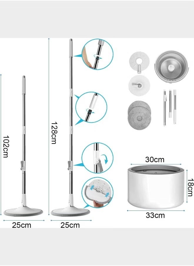 Spin Mop and Bucket Set with 2 Mop Head Telescopic Easy Press Spinning Mop with 2.5L Bucket with Wringer Separate Clean and Dirty Water Floor Mops for Home Cleaning Mops Bucket Sets