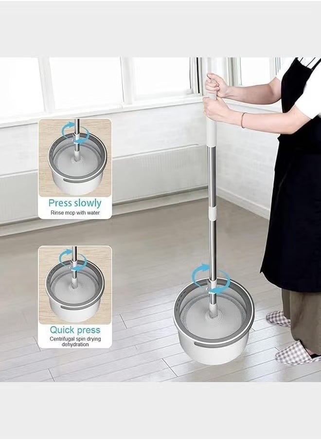 Spin Mop and Bucket Set with 2 Mop Head Telescopic Easy Press Spinning Mop with 2.5L Bucket with Wringer Separate Clean and Dirty Water Floor Mops for Home Cleaning Mops Bucket Sets