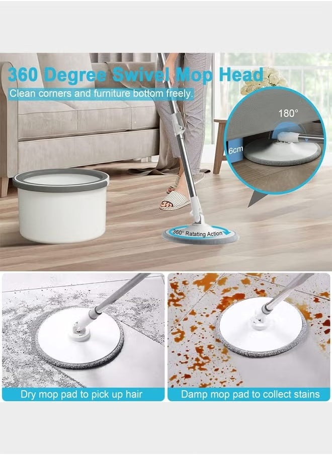 Spin Mop and Bucket Set with 2 Mop Head Telescopic Easy Press Spinning Mop with 2.5L Bucket with Wringer Separate Clean and Dirty Water Floor Mops for Home Cleaning Mops Bucket Sets