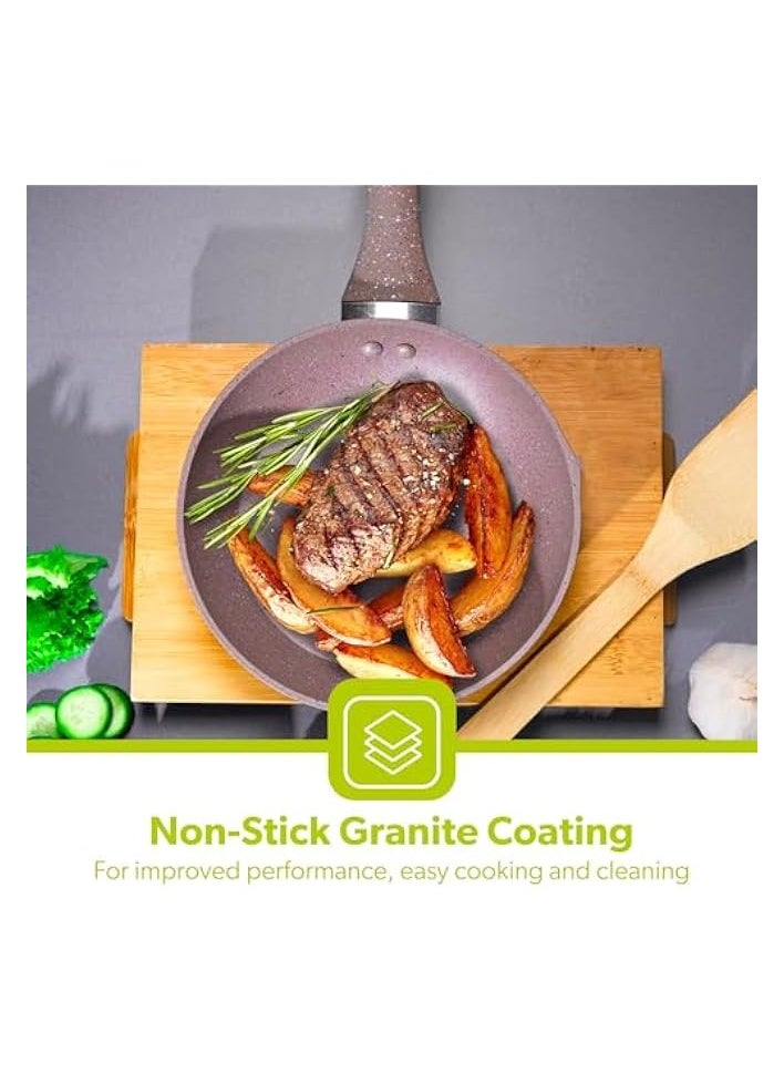 22cm Smart Fry Pan - 5 Layer Granite Non-Stick Coating Pan | Multiple Hob Compatibility | Heat-Resistant Handle with Hanging Loop | Ideal Frying