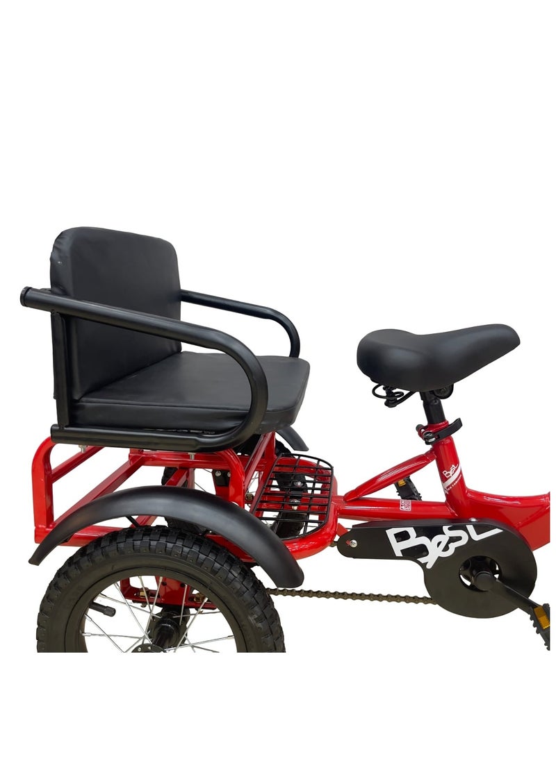 Tricycle with rear seat, alloy frame with front basket, Indoor and Outdoor Tricycle for Kids