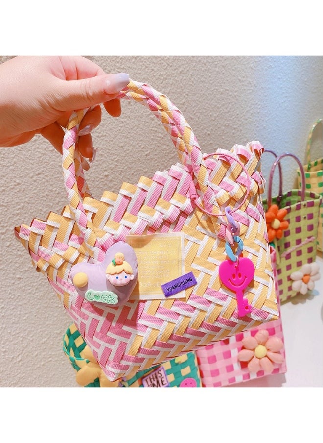 New Summer Cartoon Down Love Colorful Woven Vegetable Basket Bag