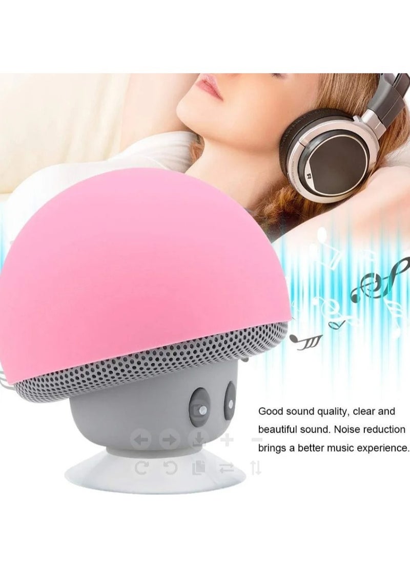 Portable Bluetooth Speaker, High Quality Wireless Mushroom Speaker With Built In Microphone, Noise Cancelation Subwoofer With Suction Cup, Phone USB Speaker For Cycling Picnic Outdoor, (1pc, Grey And Pink)