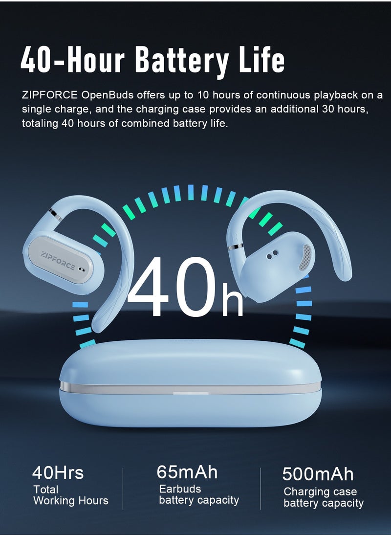 ZIPFORCE True Wireless Earbuds, Open Ear Bluetooth 5.4 Headphones 4-Mics ENC Clear Call, OWS Bluetooth Earbuds Touch Control, IPX6 Waterproof TWS, Light-Weight Earphones