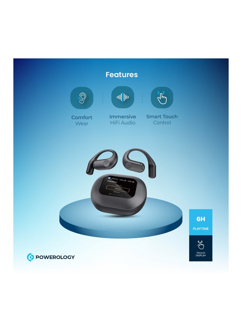 Air Conduction ENC TWS Earbuds and Charging Case with Display / True Wireless Headphones 6H Playtime / Truewireless Earbuds with 10M Wireless Range /  Immersive Hi-Fi Audio / Comfort to Wear / Smart sound - Black