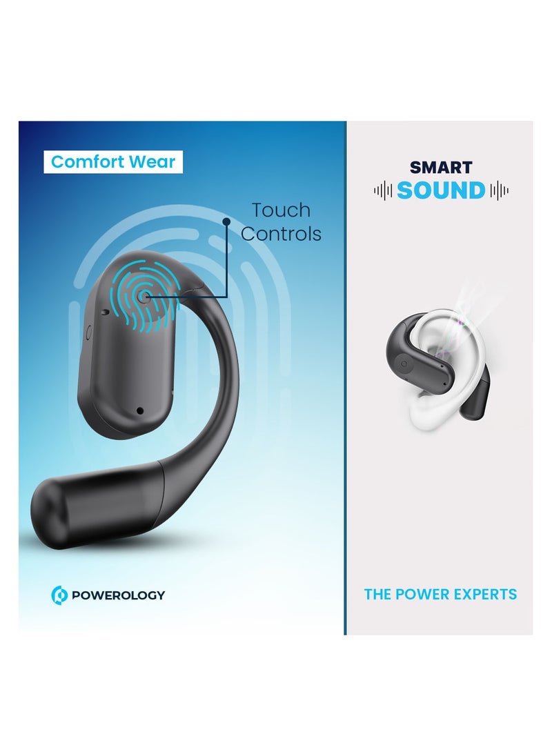 Air Conduction ENC TWS Earbuds and Charging Case with Display / True Wireless Headphones 6H Playtime / Truewireless Earbuds with 10M Wireless Range /  Immersive Hi-Fi Audio / Comfort to Wear / Smart sound - Black