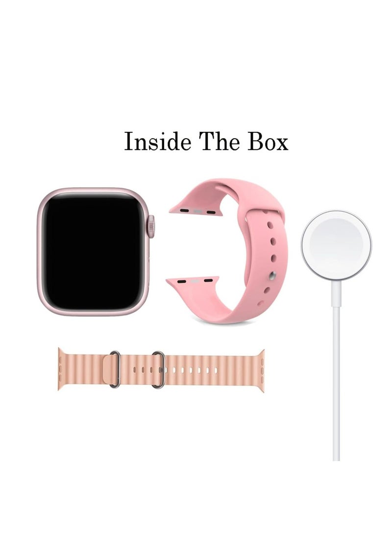 Modio MW09 Mini 36MM Smart Watch With 2 Pair Straps and Wireless Charger For Ladies and Girls Pink