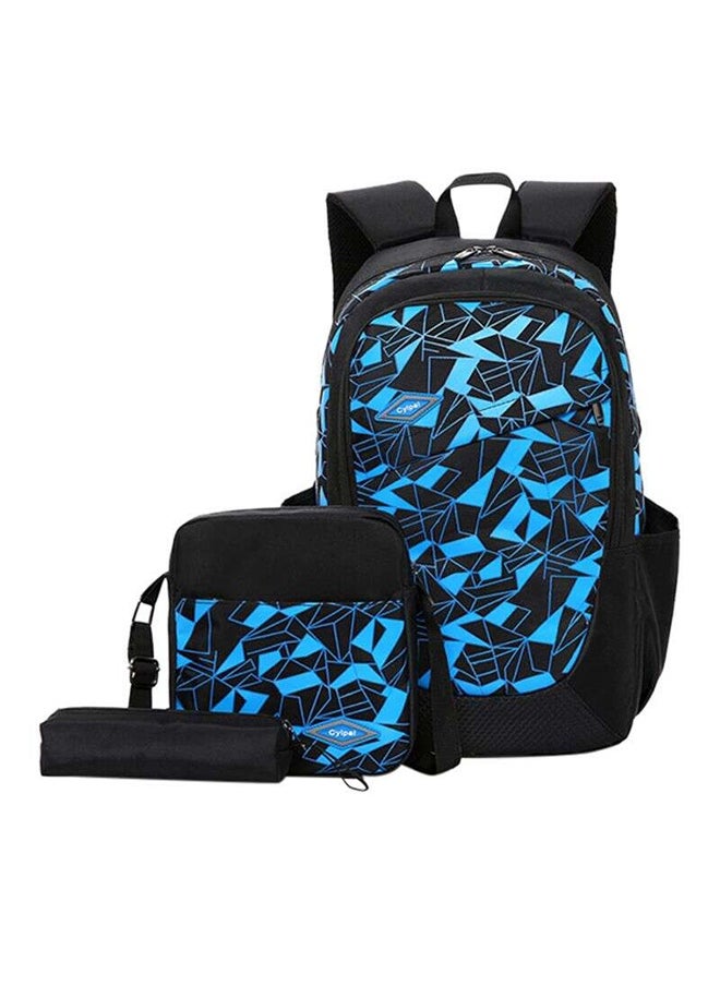 3 Piece Nylon Printed Backpack Set Blue/Black