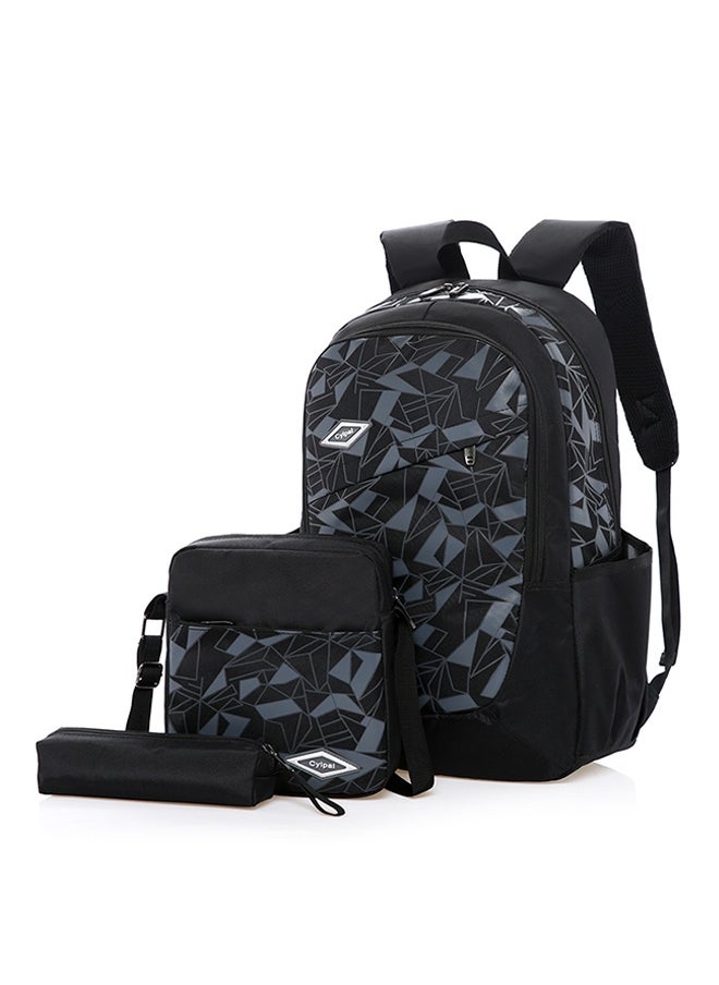 3 Piece Nylon Printed Backpack Set Black/Grey