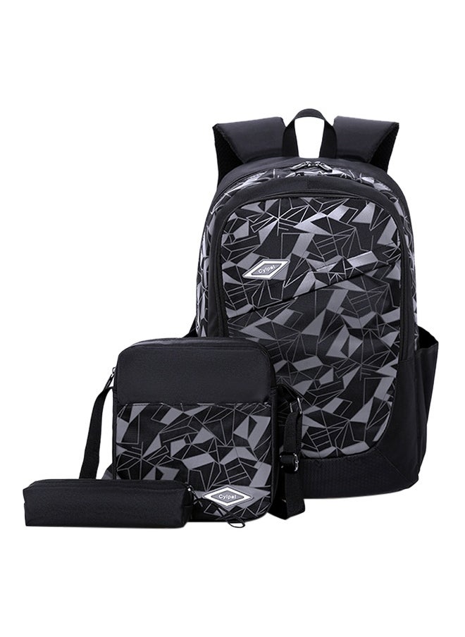 3 Piece Nylon Printed Backpack Set Black/Grey