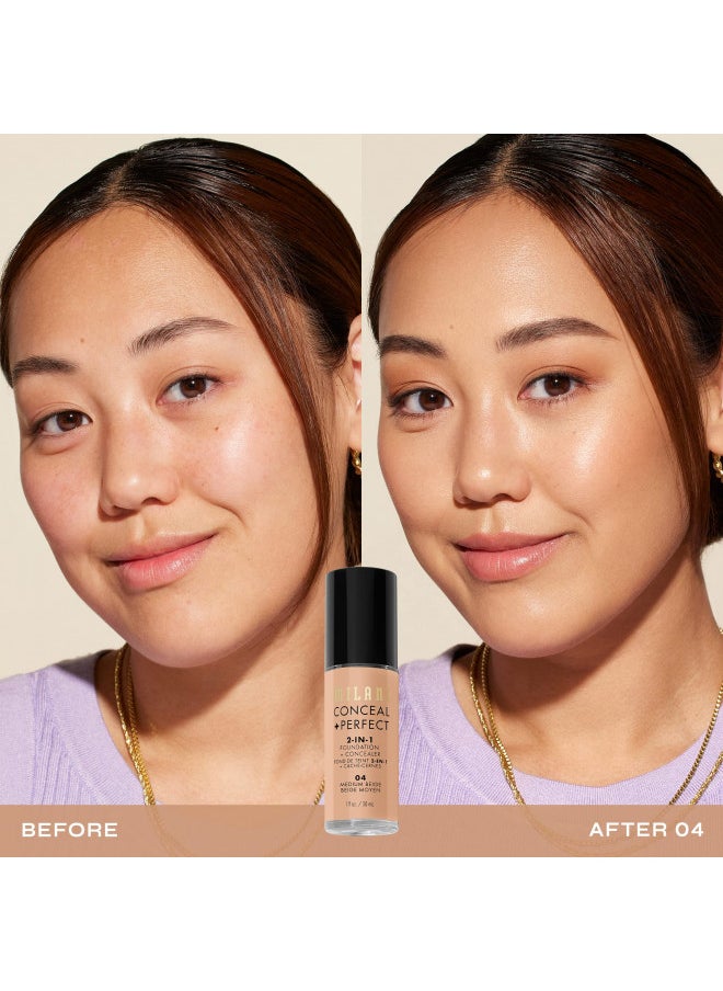 Milani Conceal + Perfect 2-in-1 Foundation + Concealer - Medium Beige (1 Fl. Oz.) Cruelty-Free Liquid Foundation - Cover Under-Eye Circles, Blemishes & Skin Discoloration for a Flawless Complexion