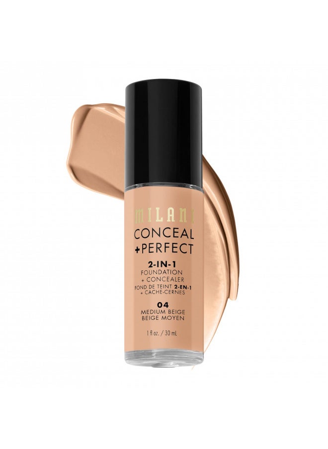 Milani Conceal + Perfect 2-in-1 Foundation + Concealer - Medium Beige (1 Fl. Oz.) Cruelty-Free Liquid Foundation - Cover Under-Eye Circles, Blemishes & Skin Discoloration for a Flawless Complexion