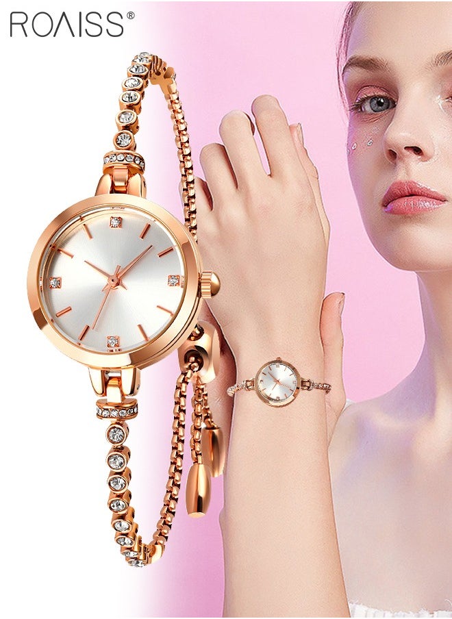 Women Watches Bracelet Diamond Ladies Female Small Rose Gold Fashion Luxury Thin Waterproof Analog Quartz Casual Girls Wife Gifts Rose Gold Wrist Watch