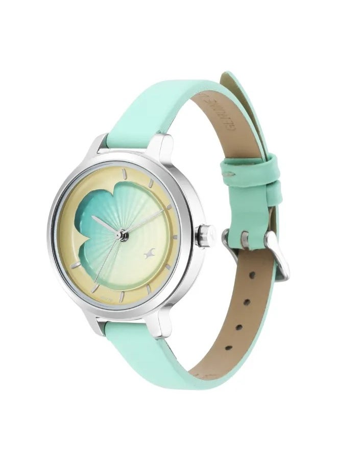 Women's Analog Round Shape Leather Wrist Watch - 6264SL01 - 37 Mm
