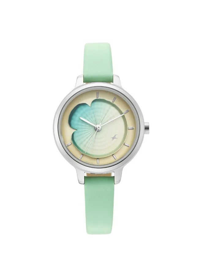 Women's Analog Round Shape Leather Wrist Watch - 6264SL01 - 37 Mm