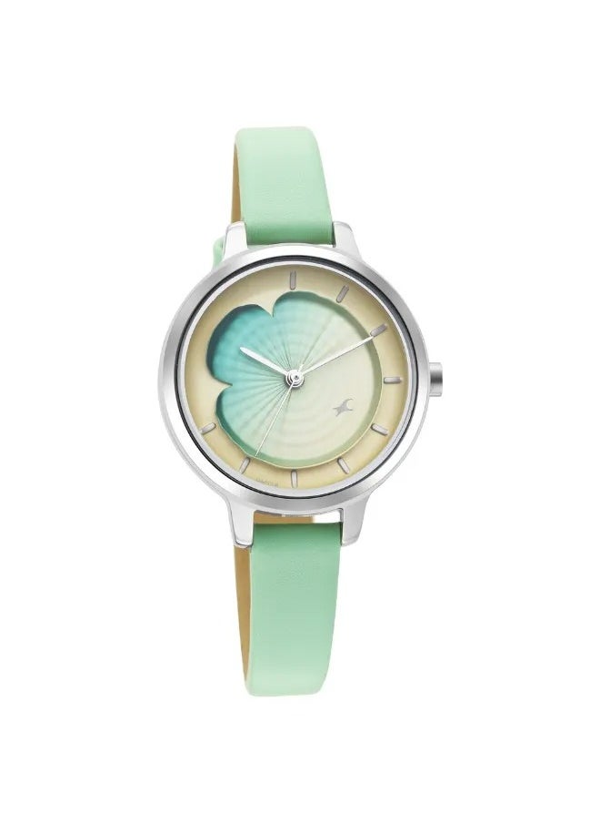 Women's Analog Round Shape Leather Wrist Watch - 6264SL01 - 37 Mm