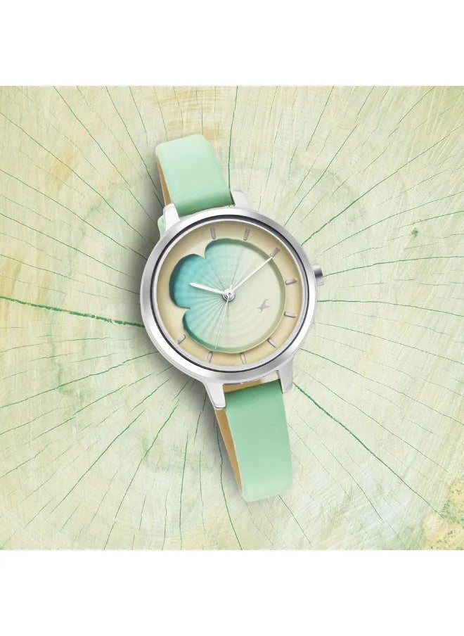 Women's Analog Round Shape Leather Wrist Watch - 6264SL01 - 37 Mm