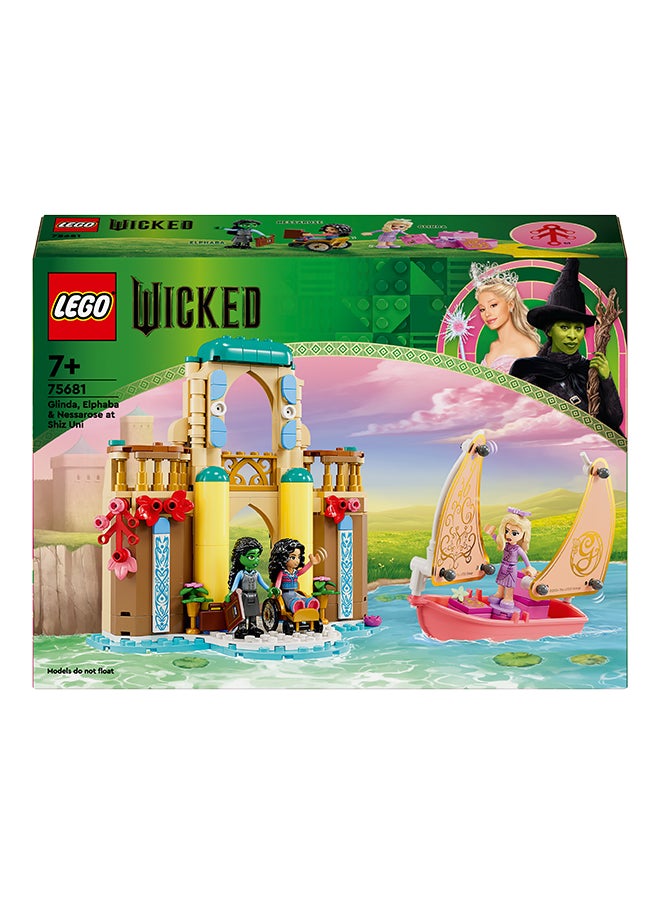 Wicked Glinda, Elphaba & Nessarose at Shiz University Building Set with Sailing Boat Toy and 3 Mini-Doll Figures, Movie Gift for 7 Plus Year Old Girls & Boys Who Love Doll’s House Playsets 75681