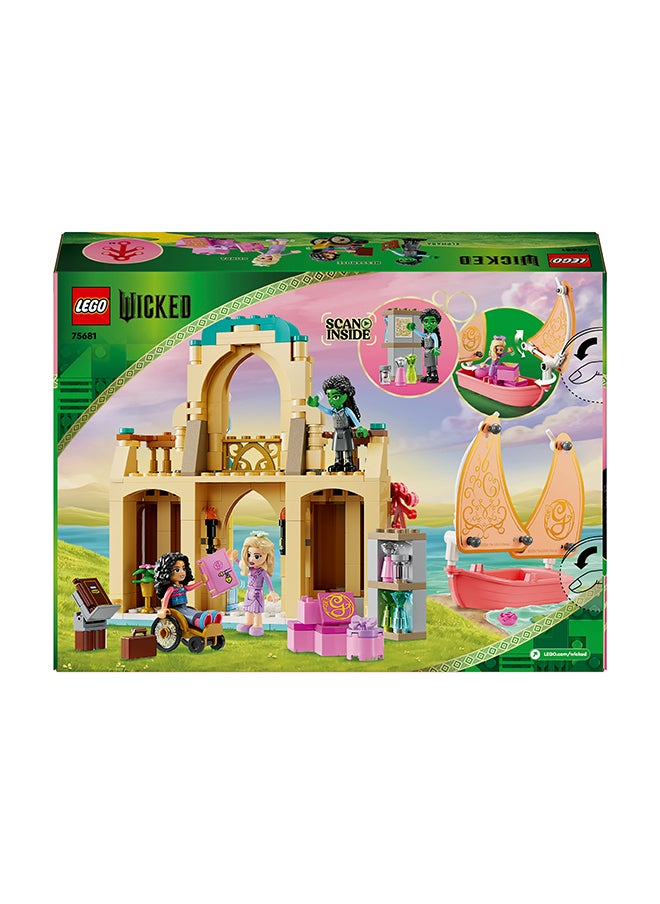 Wicked Glinda, Elphaba & Nessarose at Shiz University Building Set with Sailing Boat Toy and 3 Mini-Doll Figures, Movie Gift for 7 Plus Year Old Girls & Boys Who Love Doll’s House Playsets 75681