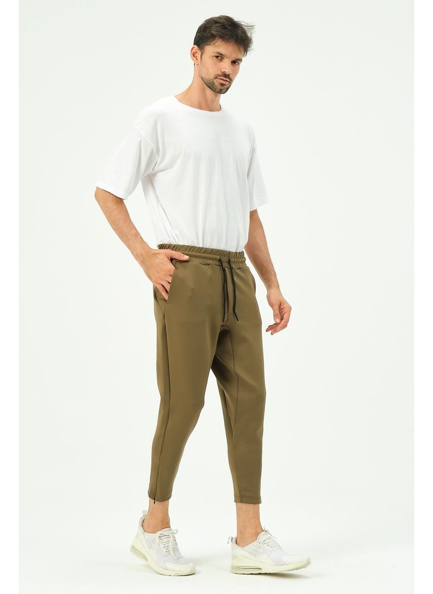 Men's Zippered Leg and Back Pocket Sweatpants 854 Khaki