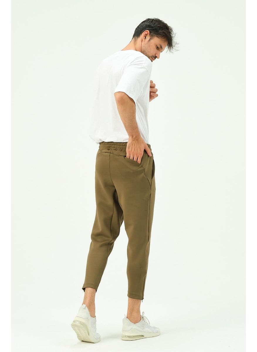 Men's Zippered Leg and Back Pocket Sweatpants 854 Khaki