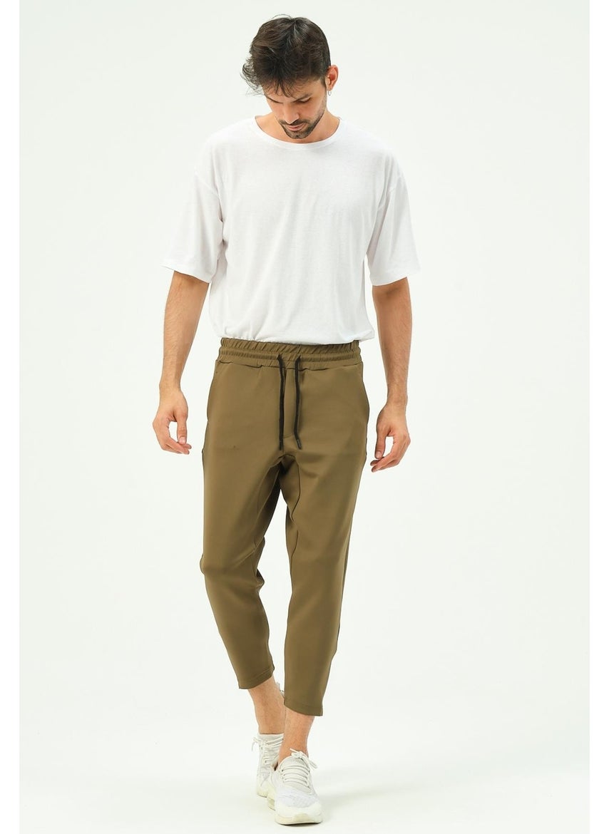 Men's Zippered Leg and Back Pocket Sweatpants 854 Khaki