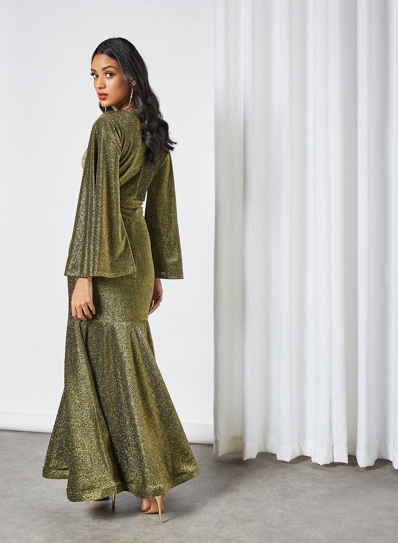 Exaggerated Wide Sleeve Dress Olive