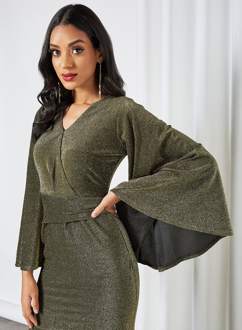 Exaggerated Wide Sleeve Dress Olive