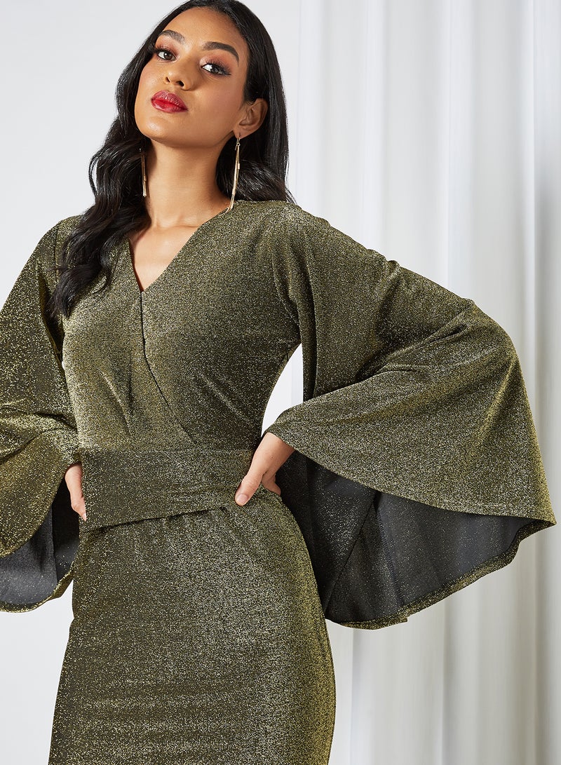 Exaggerated Wide Sleeve Dress Olive