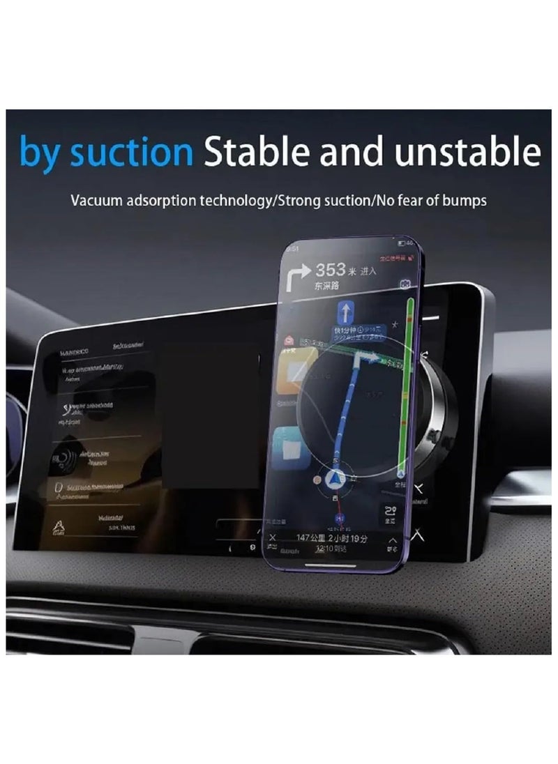 Double-Sided Phone Holder with Dual Suction Cup & Magnetic Design - 360° Adjustable Anti-Shake Magnetic Car Mount for Dashboard & Windshield - Universal Magnetic Phone Holder for iPhone, Samsung, Smartphones (Black)