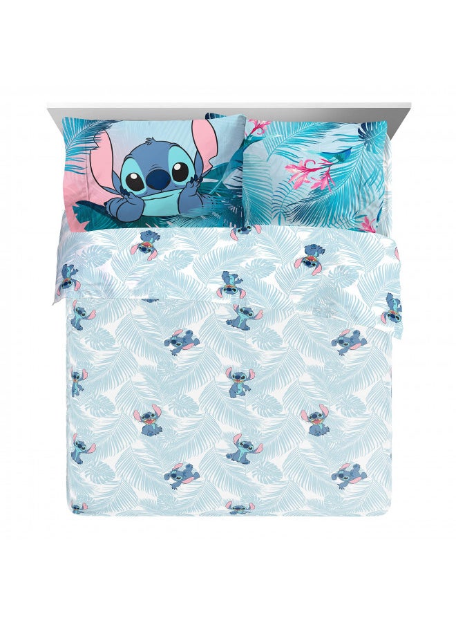 Jay Franco Disney Lilo & Stitch Floral Fun 7 Piece Queen Bed Set - Includes Reversible Comforter & Sheet Set Bedding - Super Soft Fade Resistant Microfiber - (Official Disney Product)