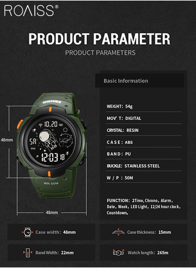 Casual Stopwatch Alarm Countdown Watch PU Strap Digital Sports Watch, Multifunctional Waterproof LED Wrist Watch with Black Round Shape Dial as Gift for Men/Women