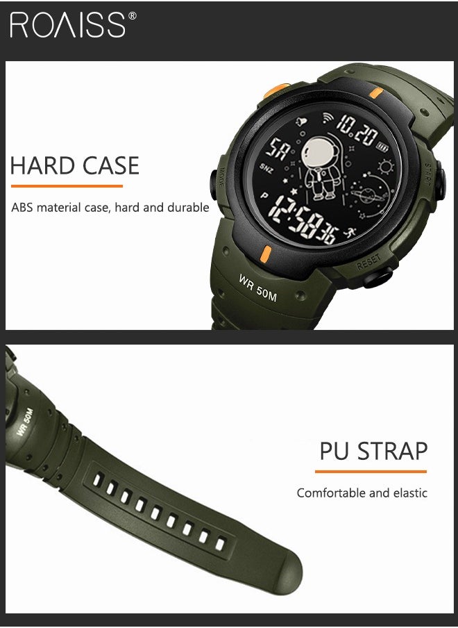 Casual Stopwatch Alarm Countdown Watch PU Strap Digital Sports Watch, Multifunctional Waterproof LED Wrist Watch with Black Round Shape Dial as Gift for Men/Women