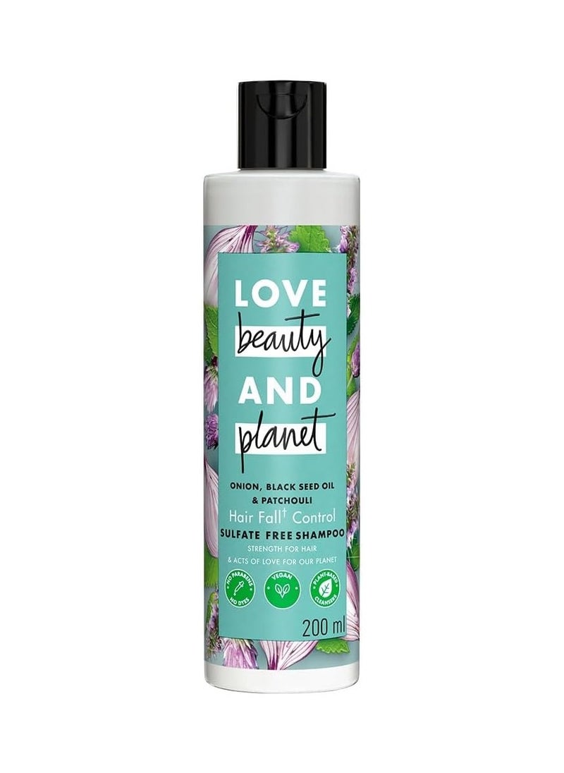 Love Beauty & Planet Onion oil|| Blackseed oil & Patchouli Sulfate Free Hairfall control Shampoo|| No Parabens|| No Dyes|| Patchouli Essential Oil|| 200 ml