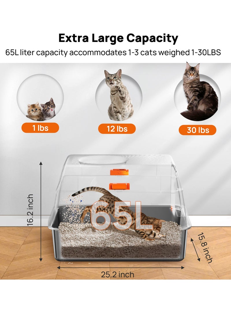 Large Stainless Steel Cat Litter Box Cat Litter Box with Lid Extra Large Litter Box for Big Cats Metal Litter Tray Enclosed Sides Stainless Steel Litter Box