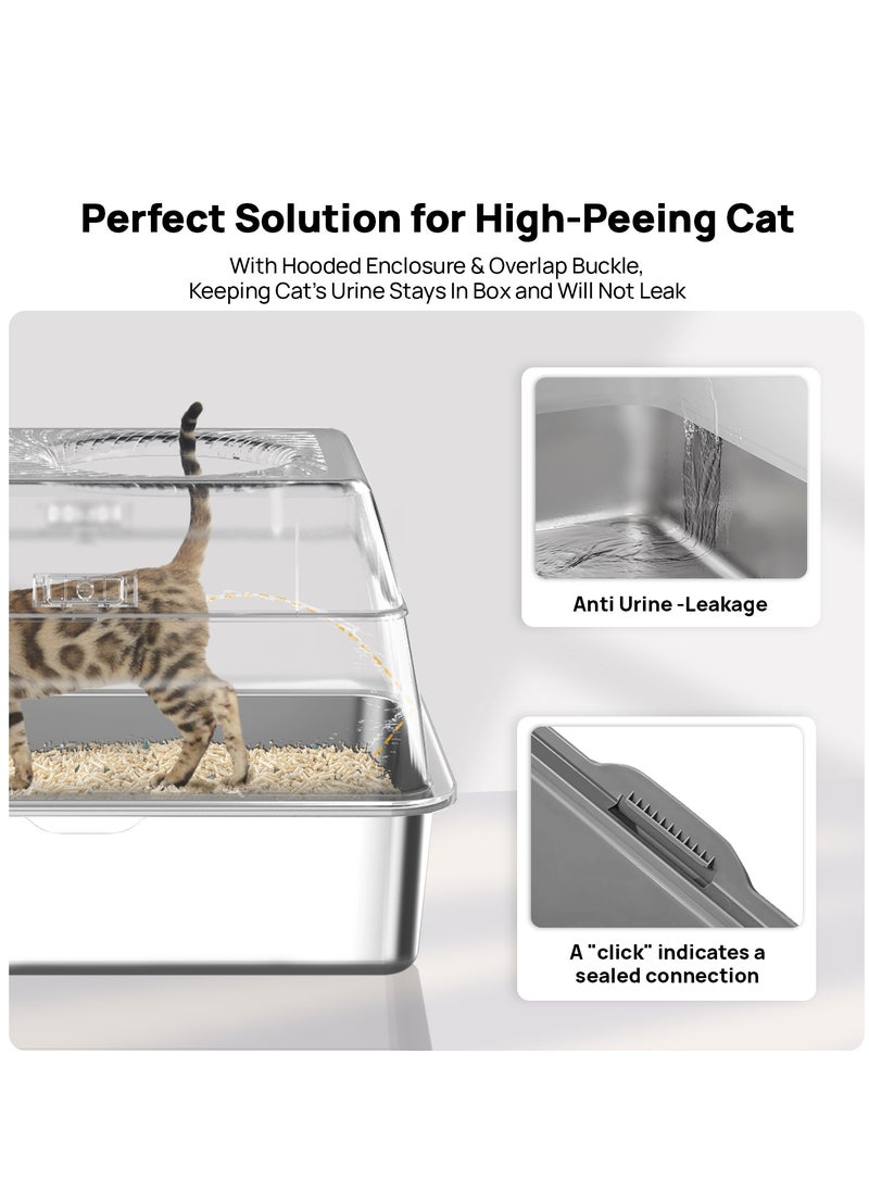 Large Stainless Steel Cat Litter Box Cat Litter Box with Lid Extra Large Litter Box for Big Cats Metal Litter Tray Enclosed Sides Stainless Steel Litter Box