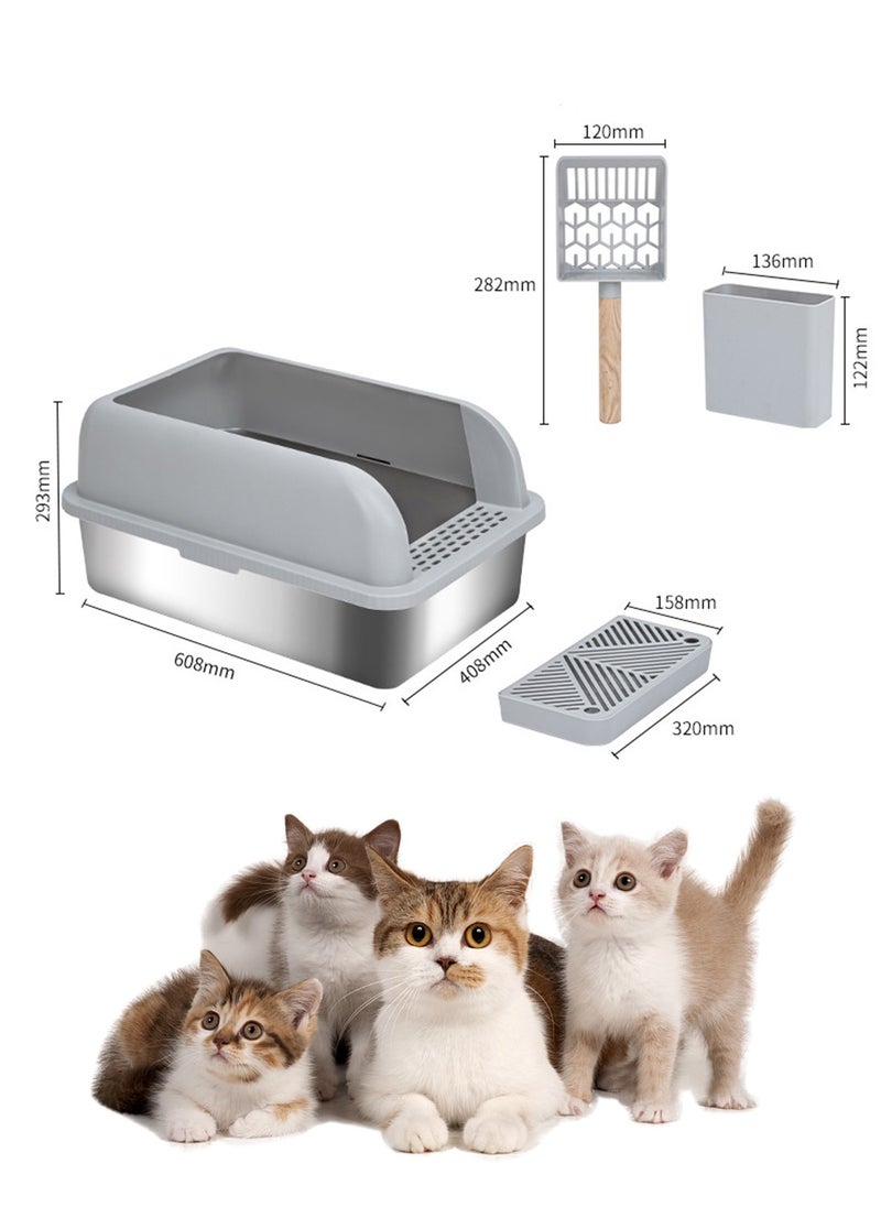 Large Stainless Steel Cat Litter Box Cat Litter Tray Enclosed Cat Litter Box Pet Litter Box