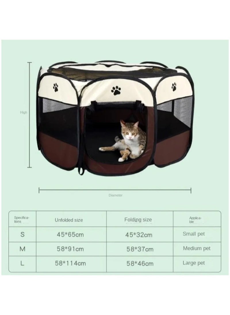 Octagonal Pet Dog And Cat House, Portable Kennel Puppy Bed House Foldable Tent Fence, Indoor Outdoor Use, Black And Blue, Pet Bed