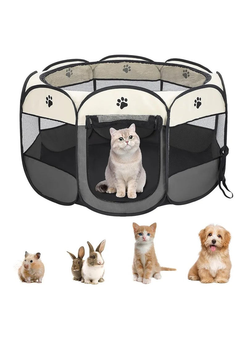 Octagonal Pet Dog And Cat House, Portable Kennel Puppy Bed House Foldable Tent Fence, Indoor Outdoor Use, Black And Blue, Pet Bed