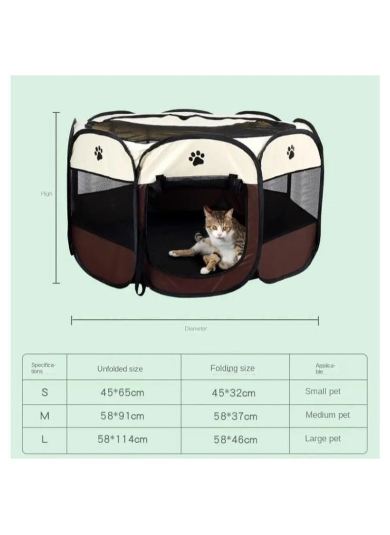 Octagonal Pet Dog And Cat House, Portable Kennel Puppy Bed House Foldable Tent Fence, Indoor Outdoor Use, Black And Blue, Pet Bed