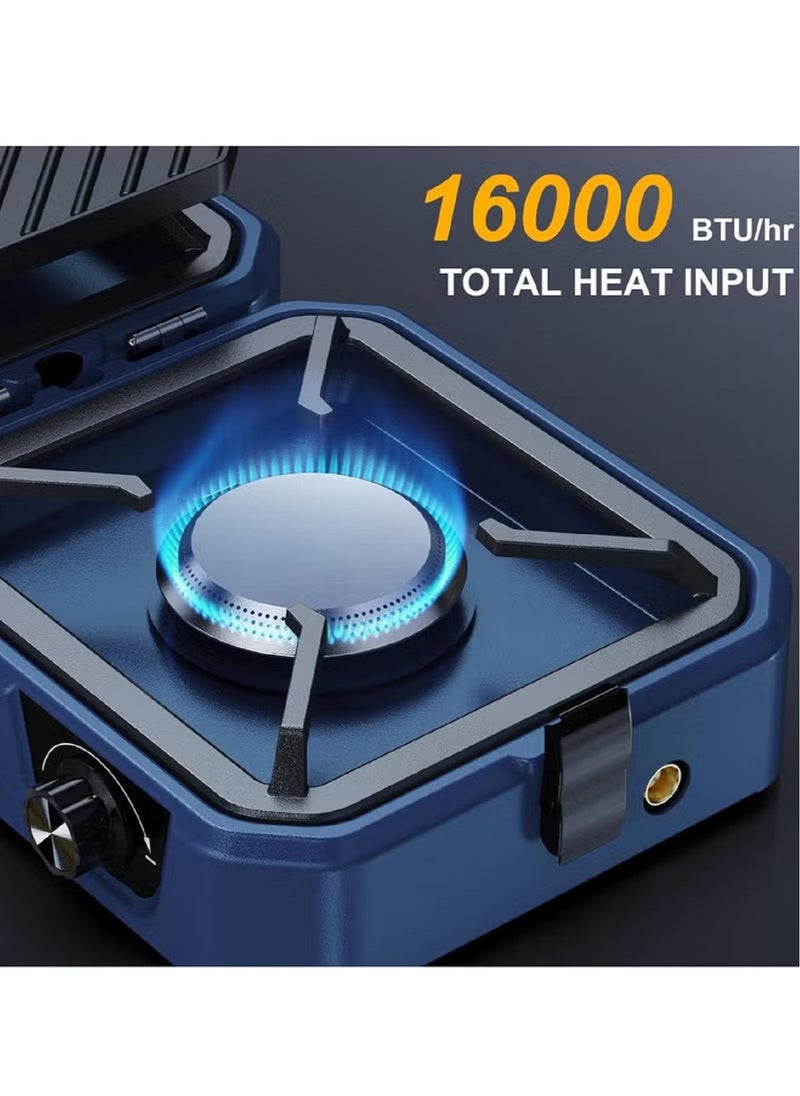 Portable Foldable Camping Gas Stove With Grill Two Adjustable Burners 16000 BTU