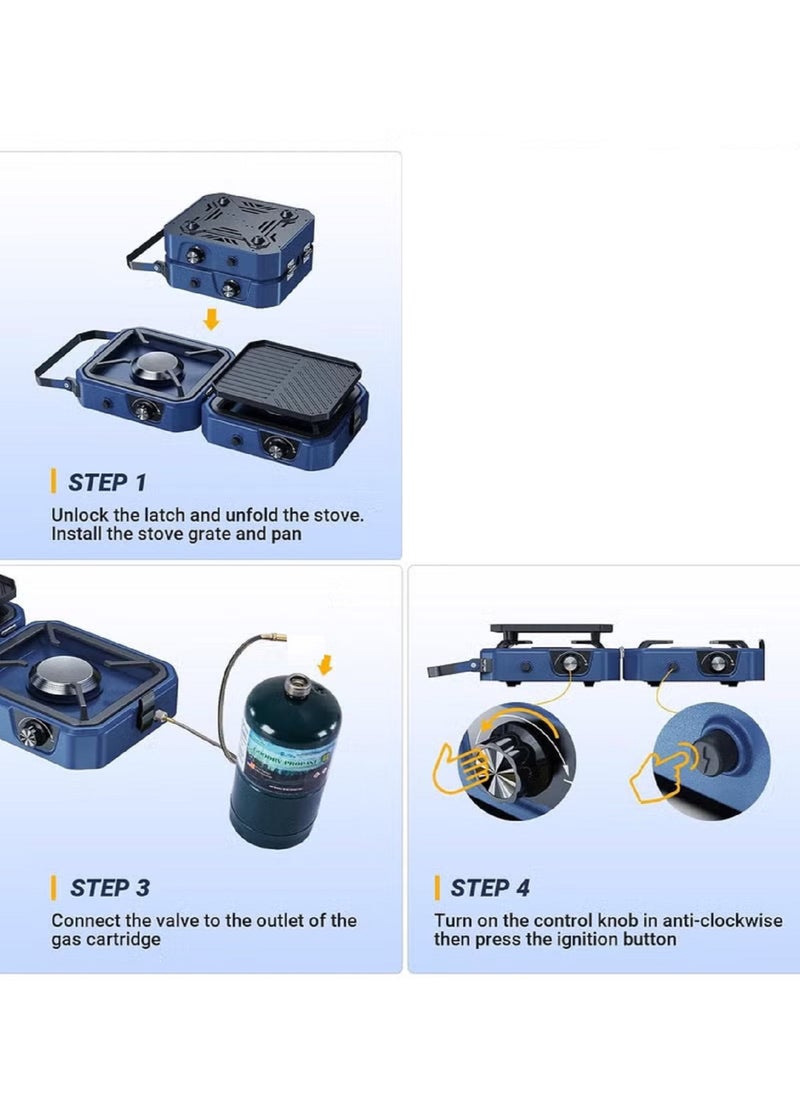 Portable Foldable Camping Gas Stove With Grill Two Adjustable Burners 16000 BTU