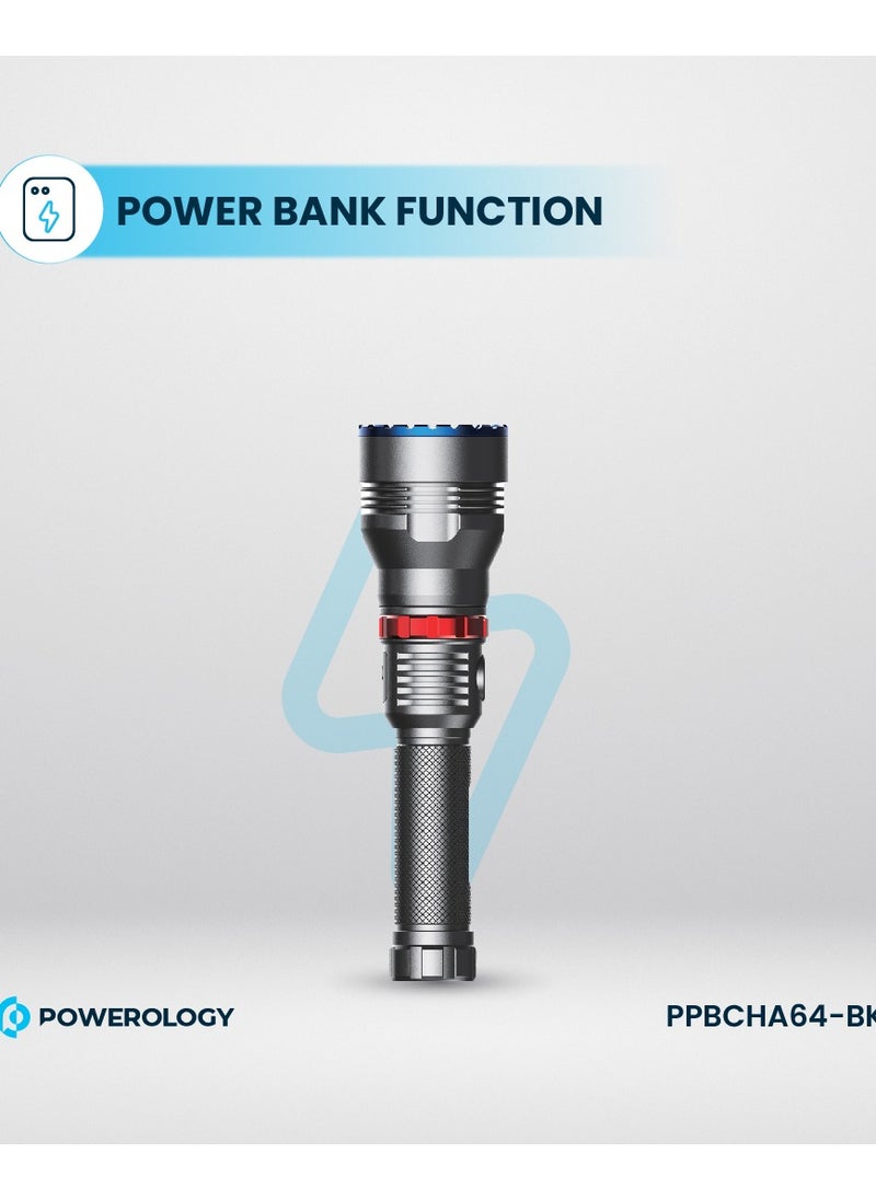 Rechargeable LED Flash Light with Power Bank Function and 1000 Lumens / 920M Beam Distance - Black