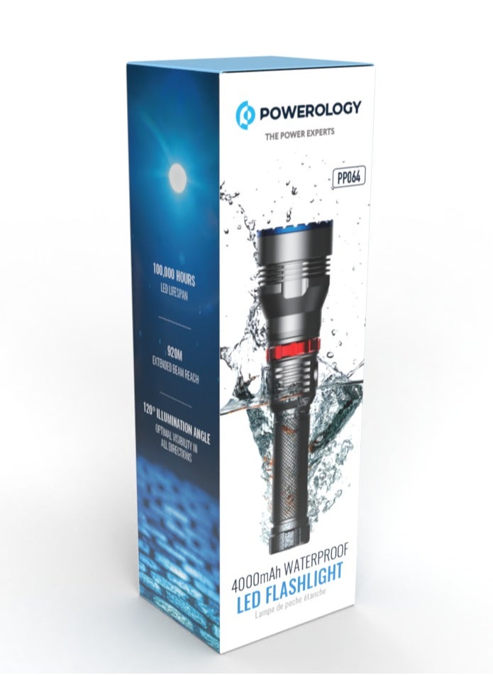 Rechargeable LED Flash Light with Power Bank Function and 1000 Lumens / 920M Beam Distance - Black