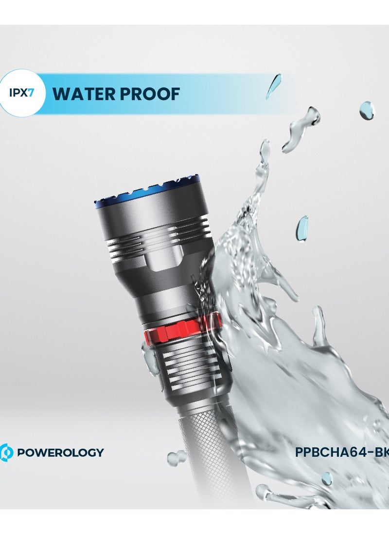 Rechargeable LED Flash Light with Power Bank Function and 1000 Lumens / 920M Beam Distance - Black