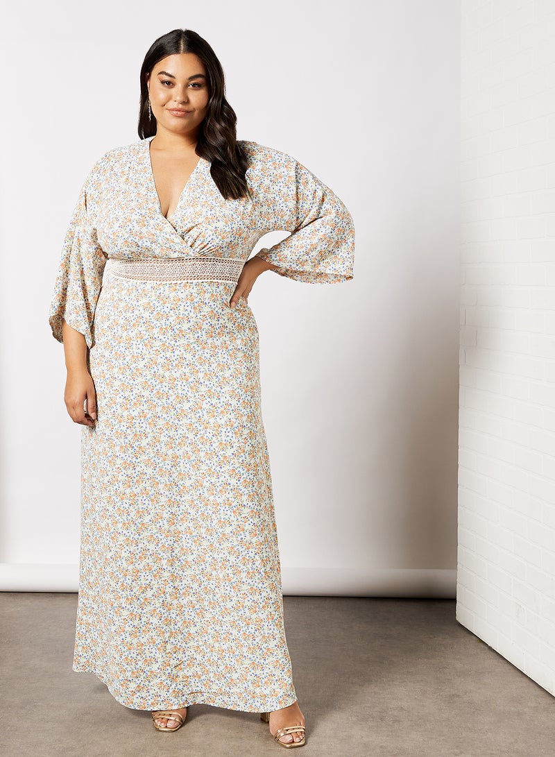 Plus Size Open Back Floral Dress Cream