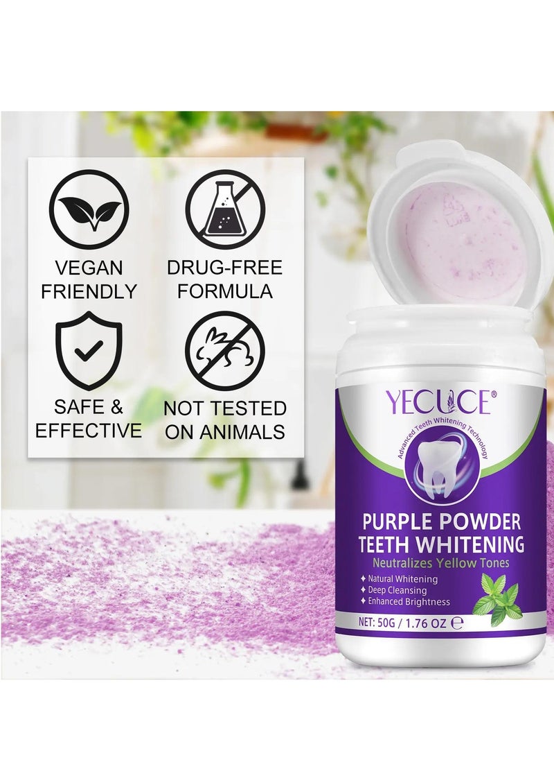 Purple Teeth Whitening Powder 50g Natural Teeth Whitening Deep Cleansing & Enhanced Brightness with Coconut Oil & Mint Remove Tea Coffee Stains