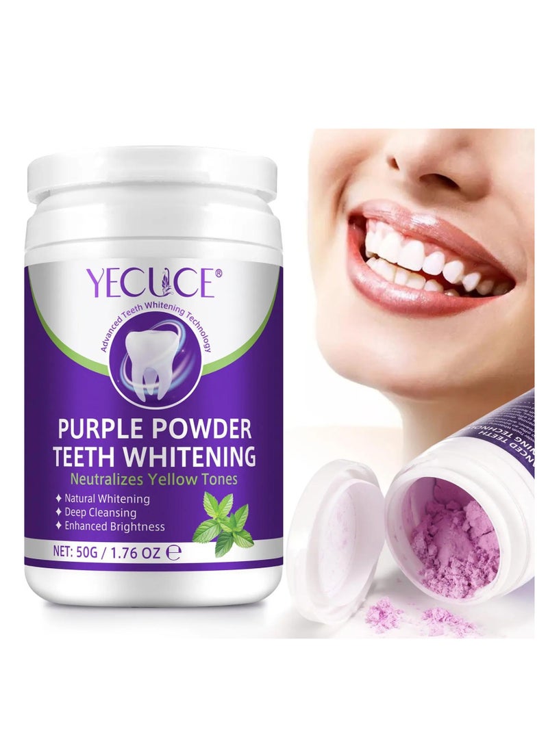 Purple Teeth Whitening Powder 50g Natural Teeth Whitening Deep Cleansing & Enhanced Brightness with Coconut Oil & Mint Remove Tea Coffee Stains