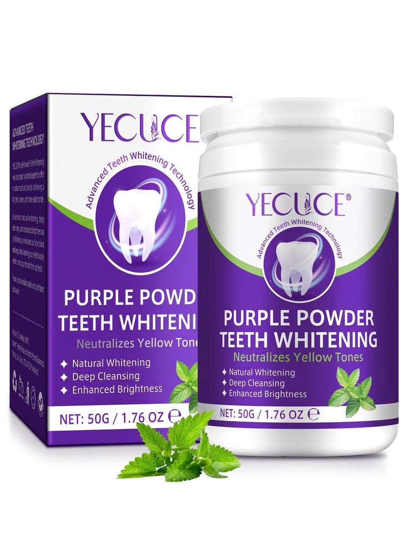 Purple Teeth Whitening Powder 50g Natural Teeth Whitening Deep Cleansing & Enhanced Brightness with Coconut Oil & Mint Remove Tea Coffee Stains