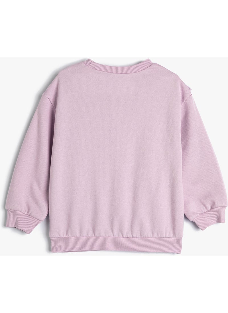 Sweatshirt Long Sleeve Crew Neck Ruffle Detailed Cotton Sweatshirt